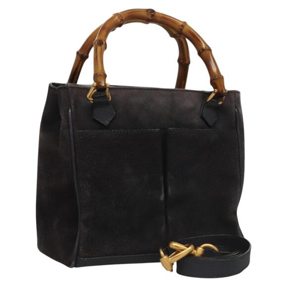 GUCCI Bamboo Hand Bag Suede Navy Gold 000 123 000 123 - Picture 1 of 13